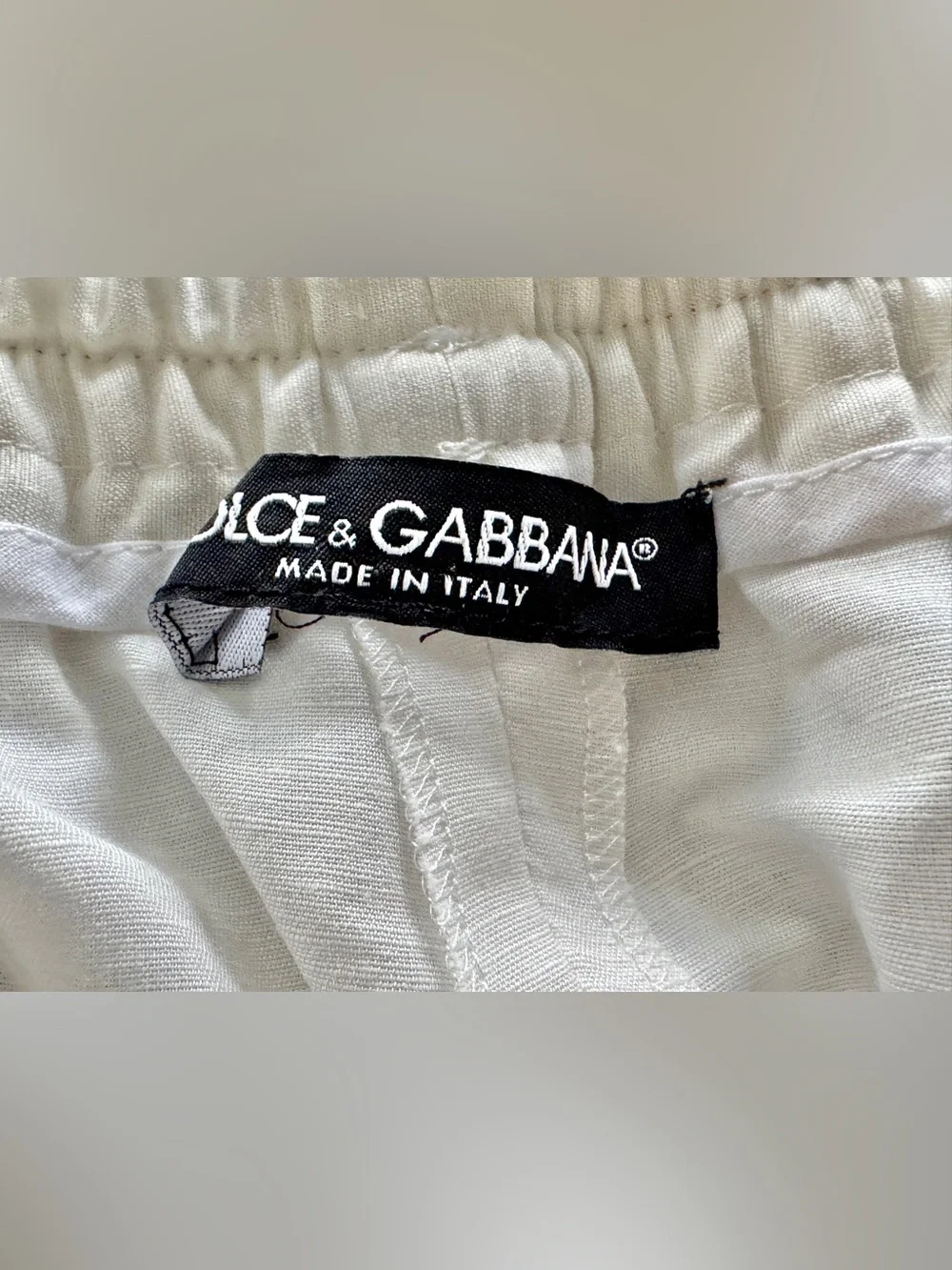 Men’s Dolce & Gabbana Cream Wide-Leg Drawstring Linen Pants Custom- short length